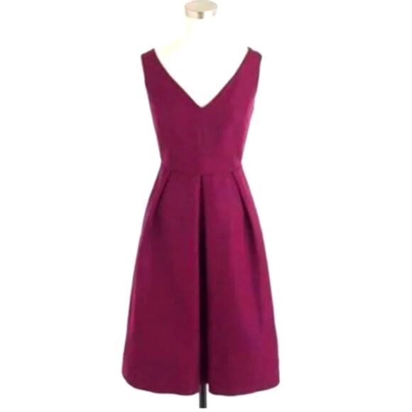 J.Crew Burgundy 'Kami' V-Neck Fit & Flare Dress Classic Faille Size 10 - Picture 2 of 14
